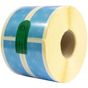 لیبل کشتارگاه زمینه آبی حاشیه سفید